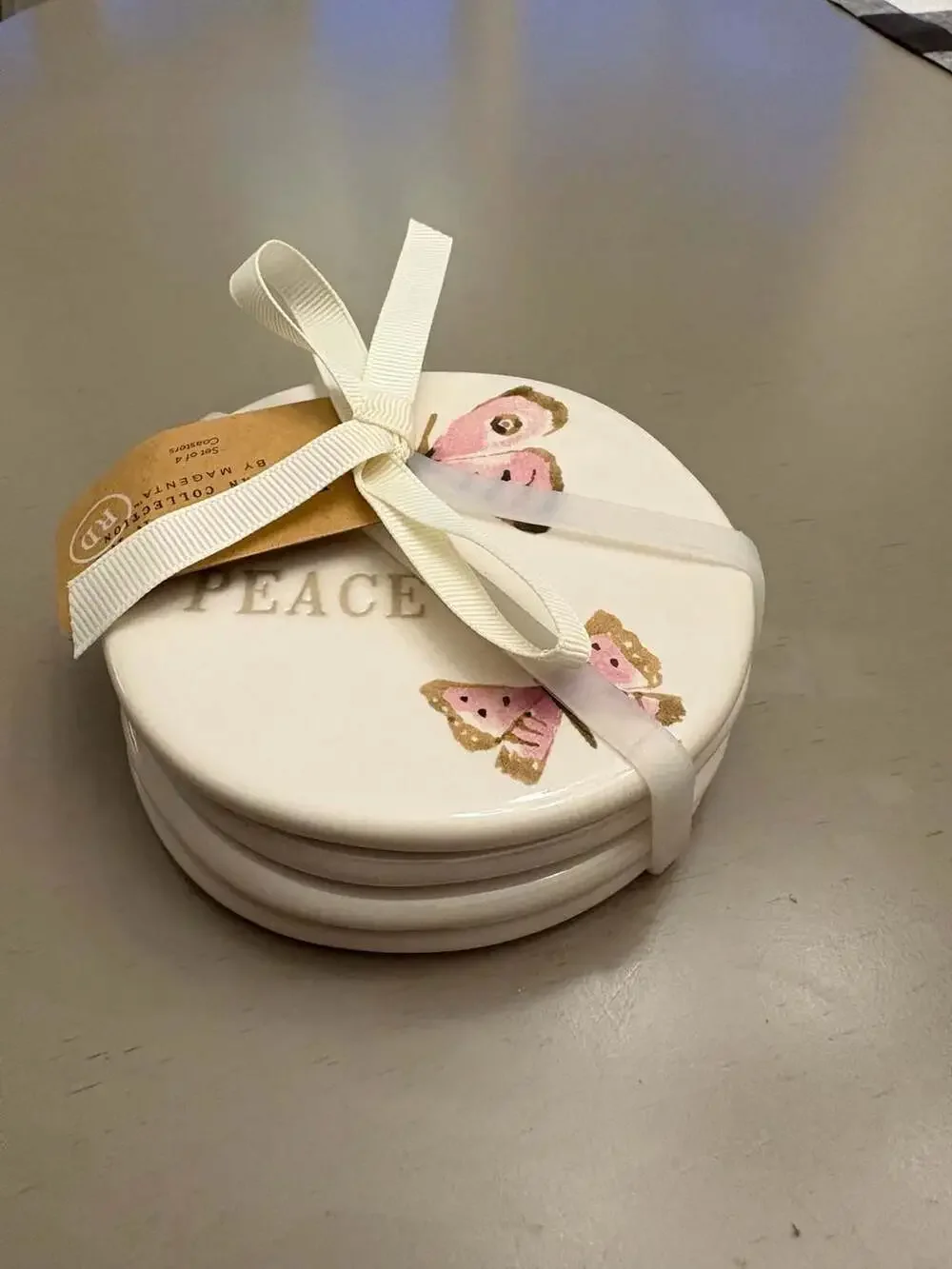 Rae Dunn Artisan Collection Butterfly Ceramic Coaster Set of 4